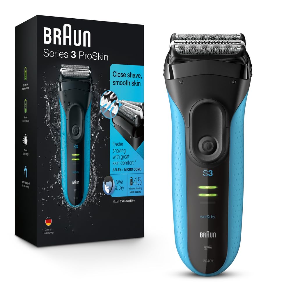 Electric Series 3 Rasierer mit Präzisionstrimmer, wiederaufladbar, Blau/Schwarz