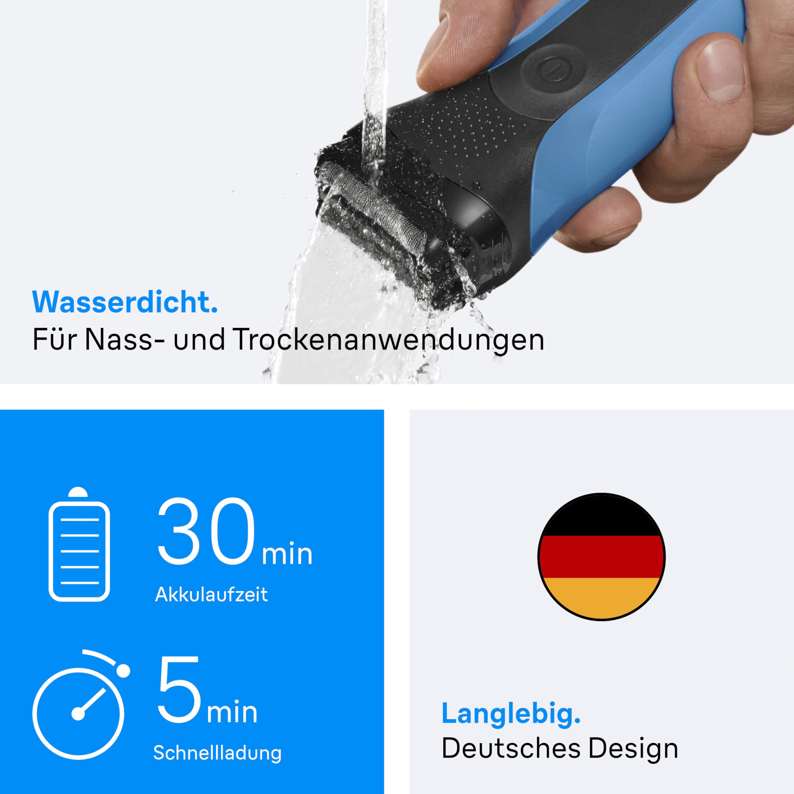Series 3 Rasierer Herren Elektrisch, Elektrorasierer mit 3 Flexible Klingen, Rasierapparat, , 310BT, Blau
