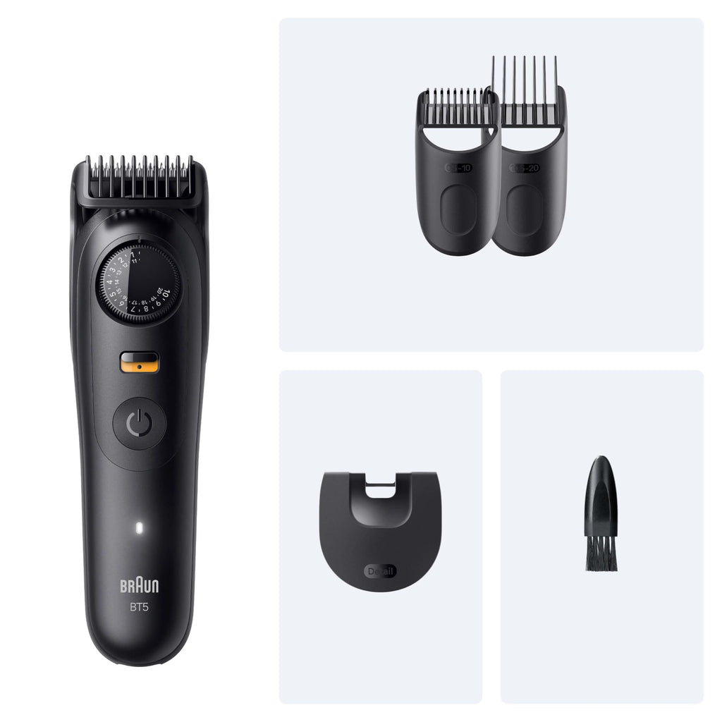 Series 5 Barttrimmer, +4 Stylinggeräte, extrem scharfe Klinge, 120 Minuten Laufzeit, BT5520, Schwarz