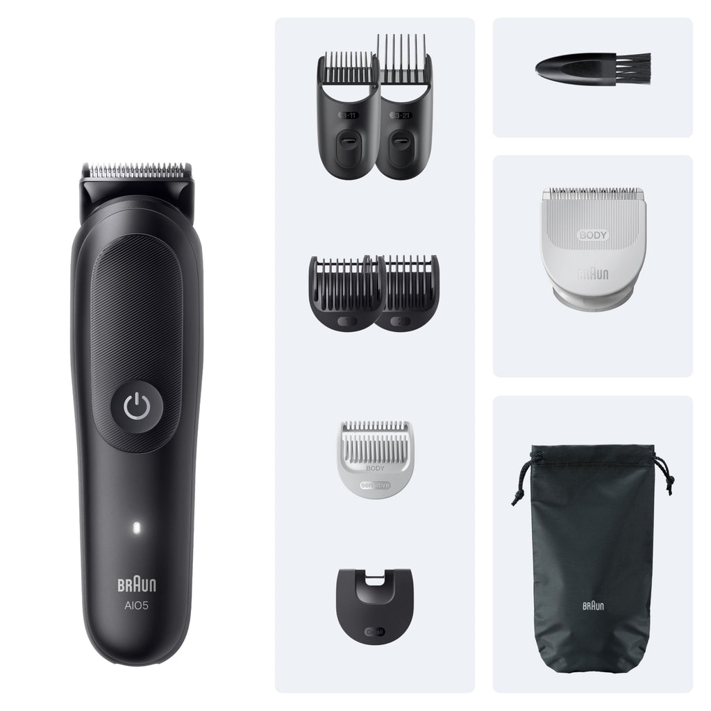 All-in-One Trimmer-Set 5, 9-in-1 Multigroom, Barttrimmer, Haarschneidemaschine für Gesicht, AIO5540, Schwarz