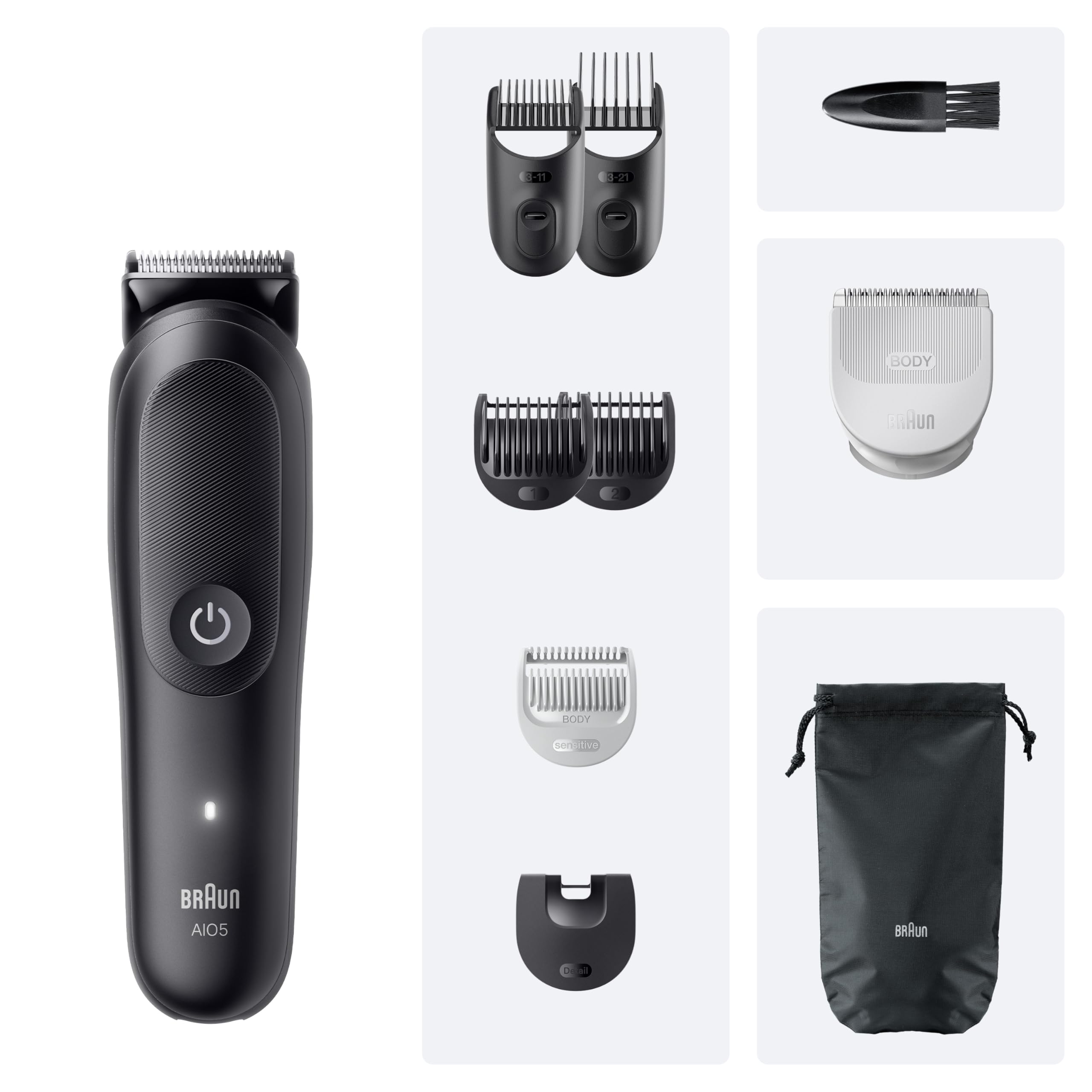 All-in-One Trimmer-Set 5, 9-in-1 Multigroom, Barttrimmer, Haarschneidemaschine für Gesicht, AIO5540, Schwarz