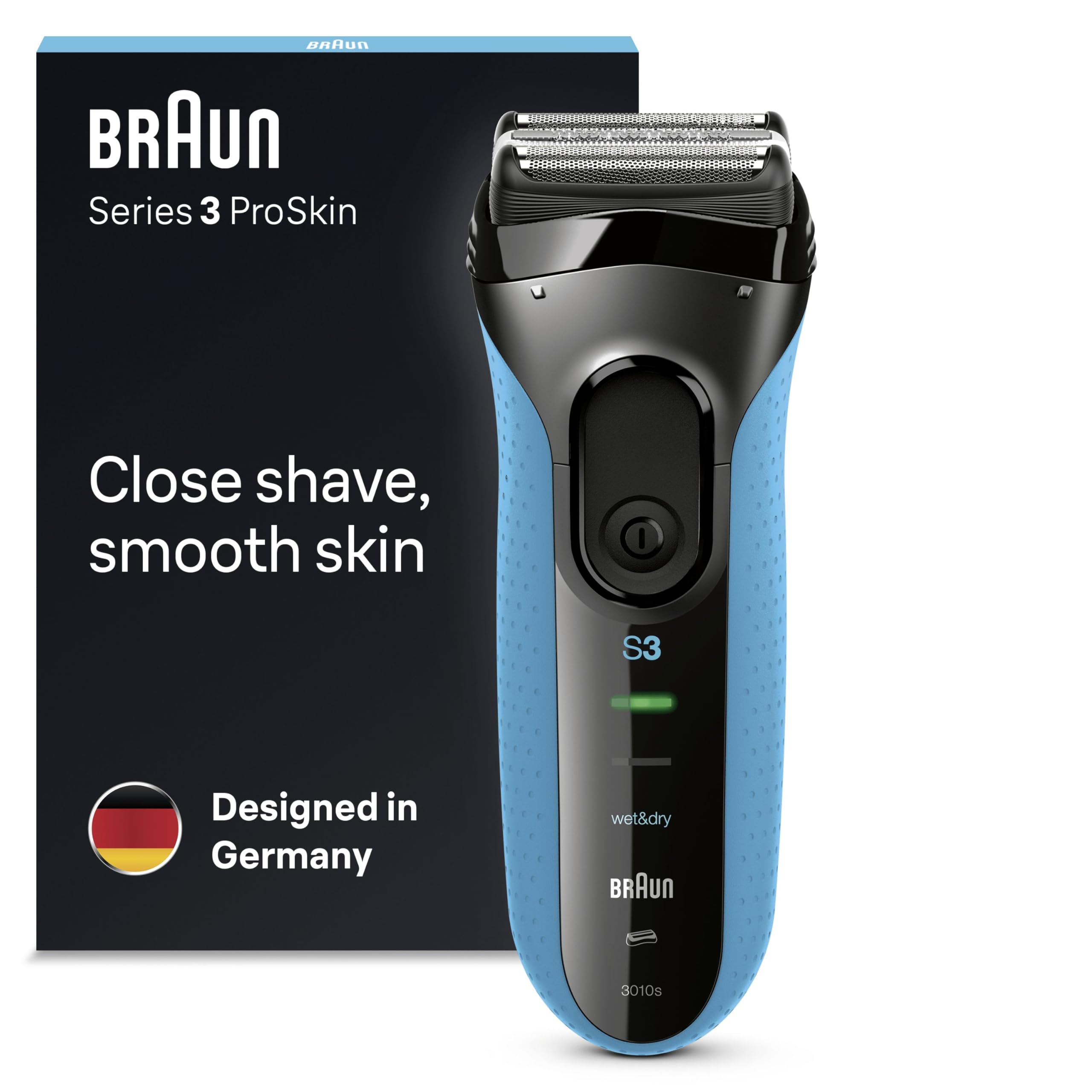 Series 3 ProSkin Elektrorasierer, Elektrorasierer für Männer mit Präzisionskopf, 3010s, Schwarz/Blau Rasierer