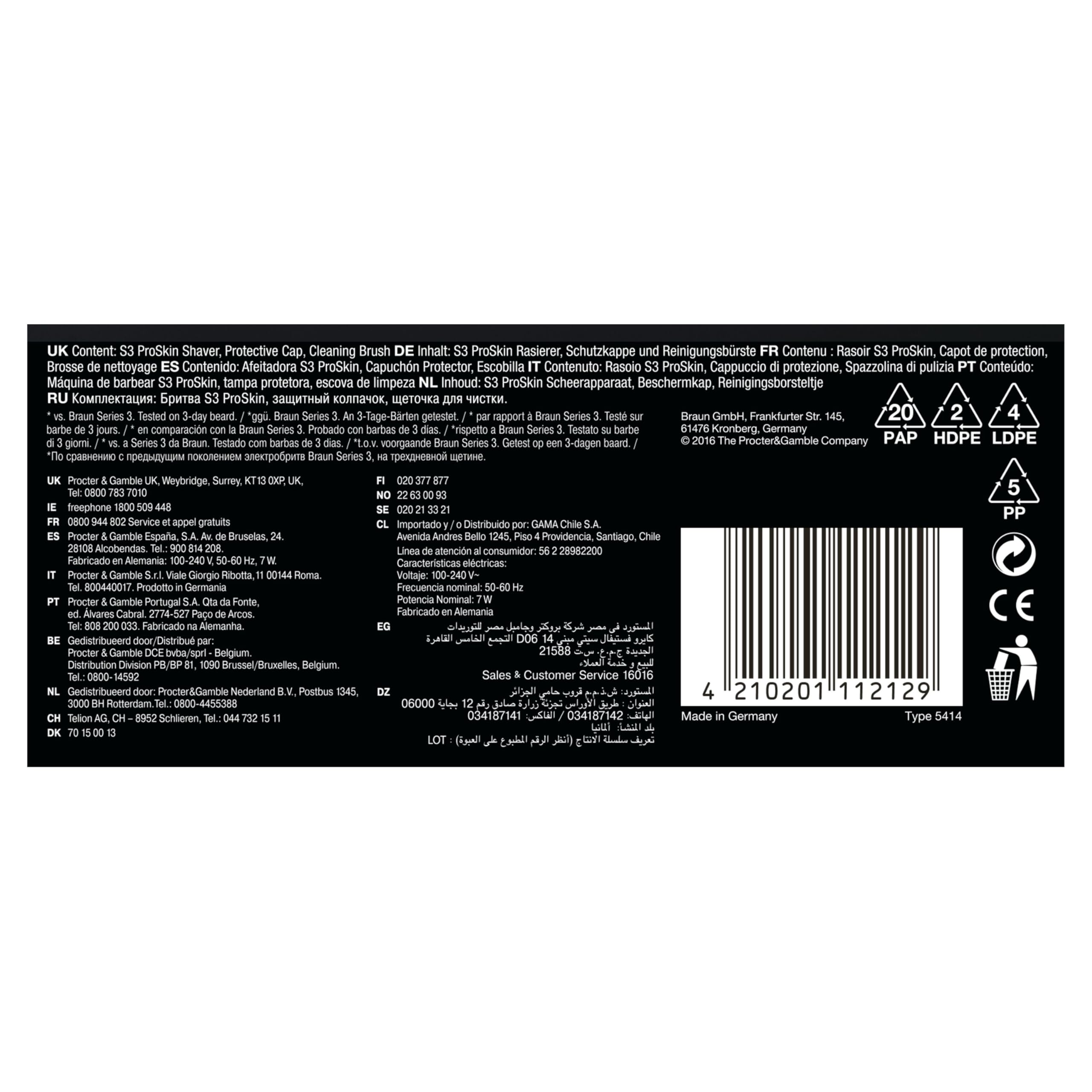 Series 3 ProSkin Elektrorasierer, Elektrorasierer für Männer mit Präzisionskopf, 3010s, Schwarz/Blau Rasierer