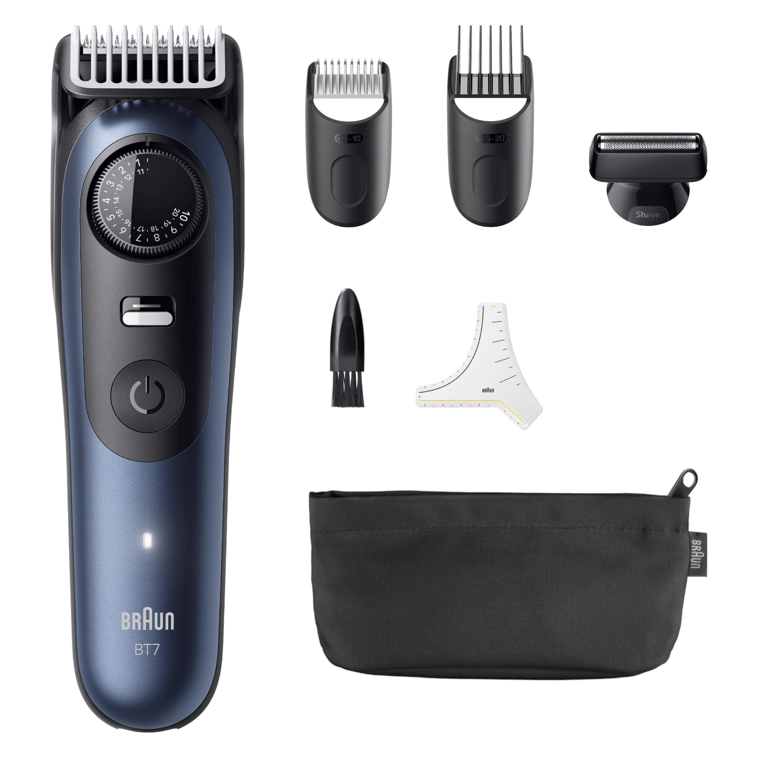 Barttrimmer Series 7, Elektrischer Bartschneider Herren mit 6 Zubehörteile, BT7520, Blau