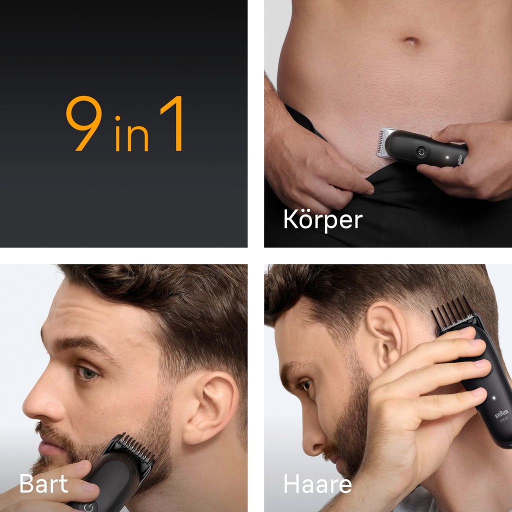 All-in-One Trimmer-Set 5, 9-in-1 Multigroom, Barttrimmer, Haarschneidemaschine für Gesicht, AIO5540, Schwarz