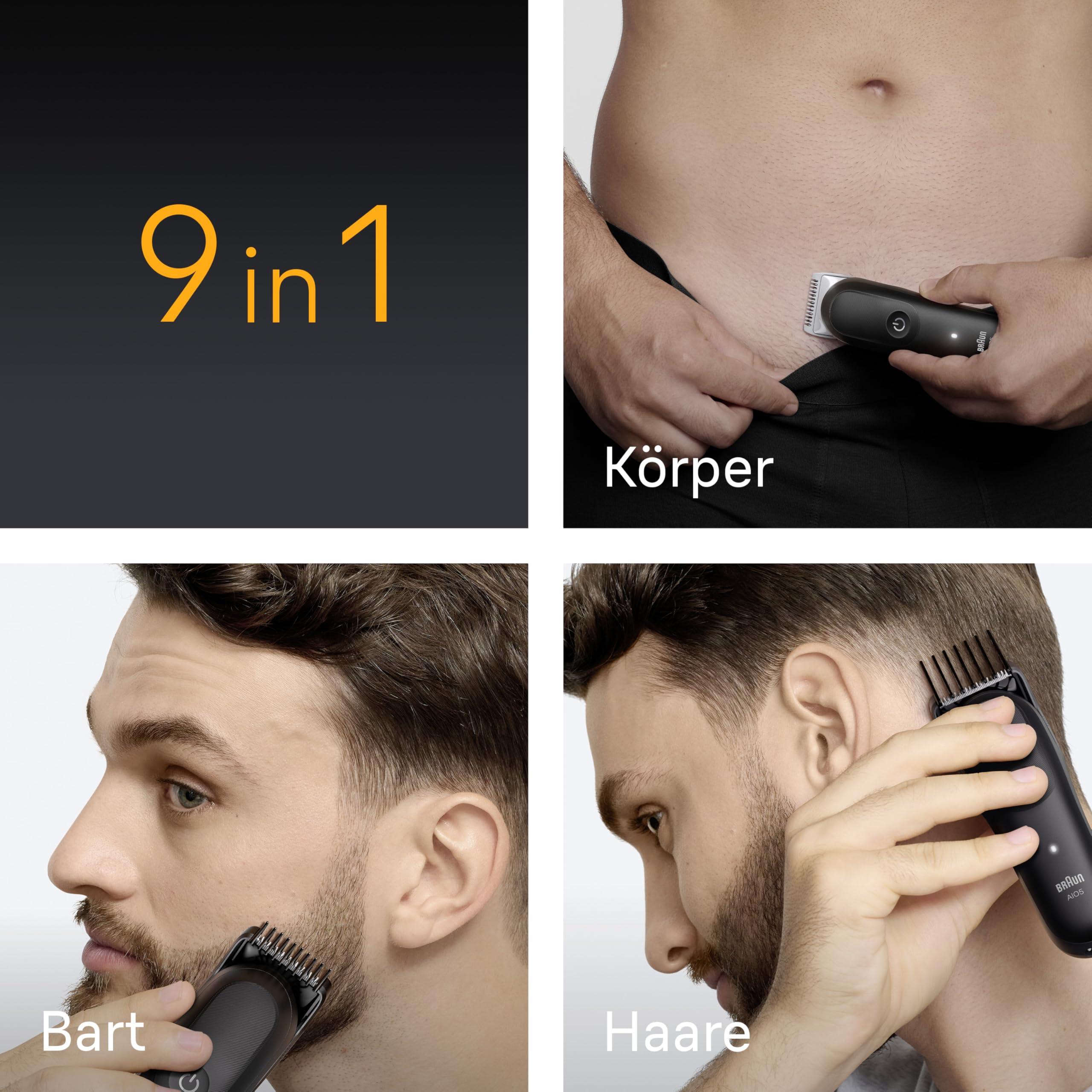All-in-One Trimmer-Set 5, 9-in-1 Multigroom, Barttrimmer, Haarschneidemaschine für Gesicht, AIO5540, Schwarz