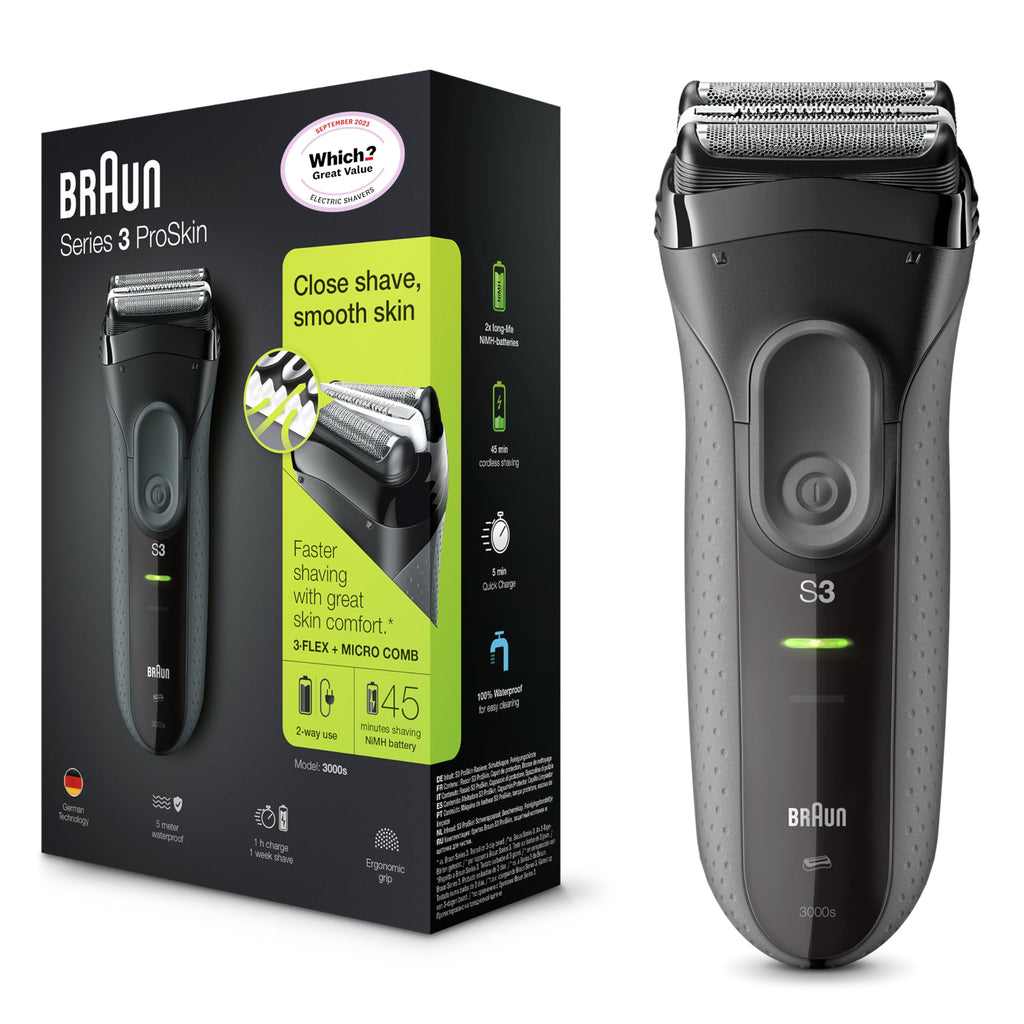 Series 3 ProSkin 3000s wiederaufladbarer Elektrorasierer Wet & Dry für Männer