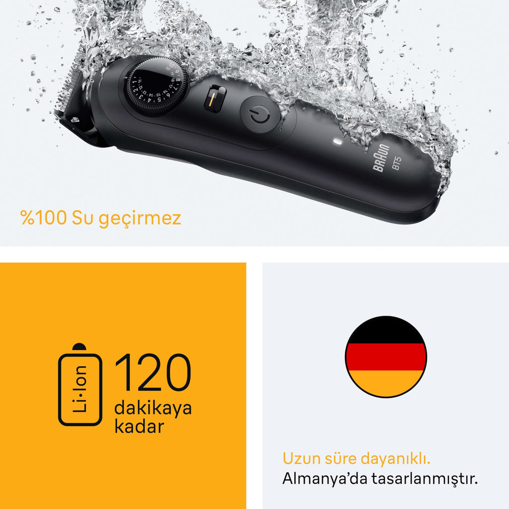 Series 5 Barttrimmer, +4 Stylinggeräte, extrem scharfe Klinge, 120 Minuten Laufzeit, BT5520, Schwarz