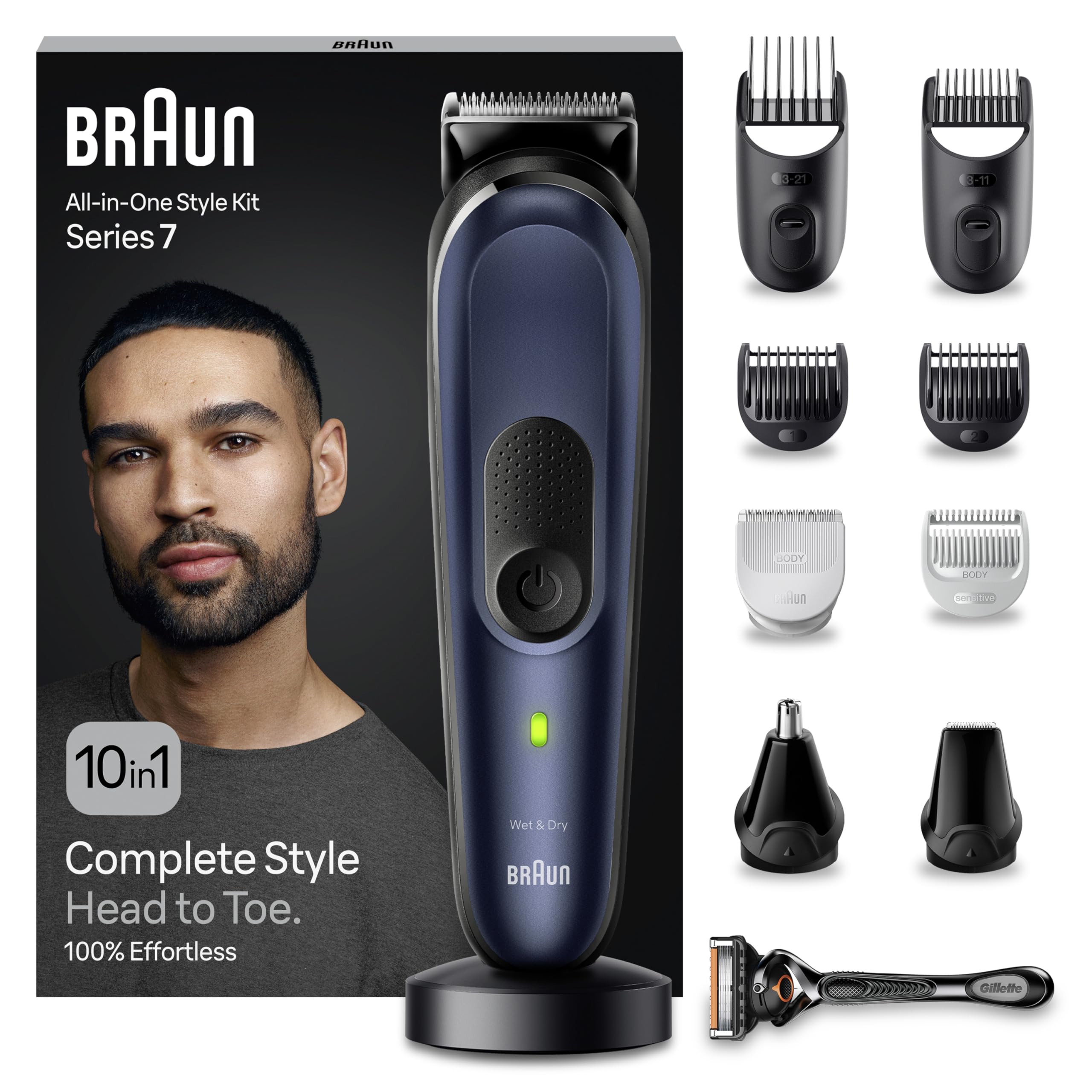 All-In-One Trimmer-Set 7, 10-in-1 Multigroom, Barttrimmer, Nasenhaartrimmer, MGK7410, Blau