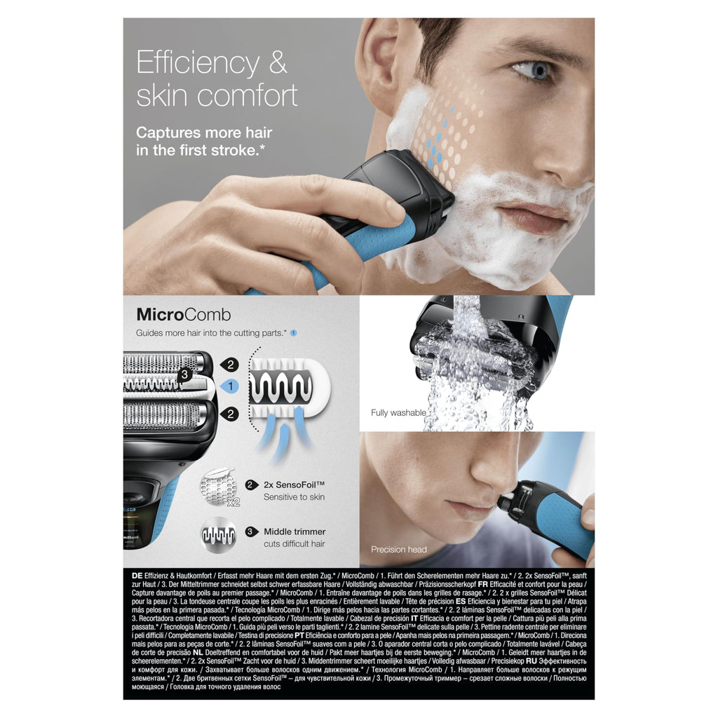 Series 3 ProSkin Elektrorasierer, Elektrorasierer für Männer mit Präzisionskopf, 3010s, Schwarz/Blau Rasierer